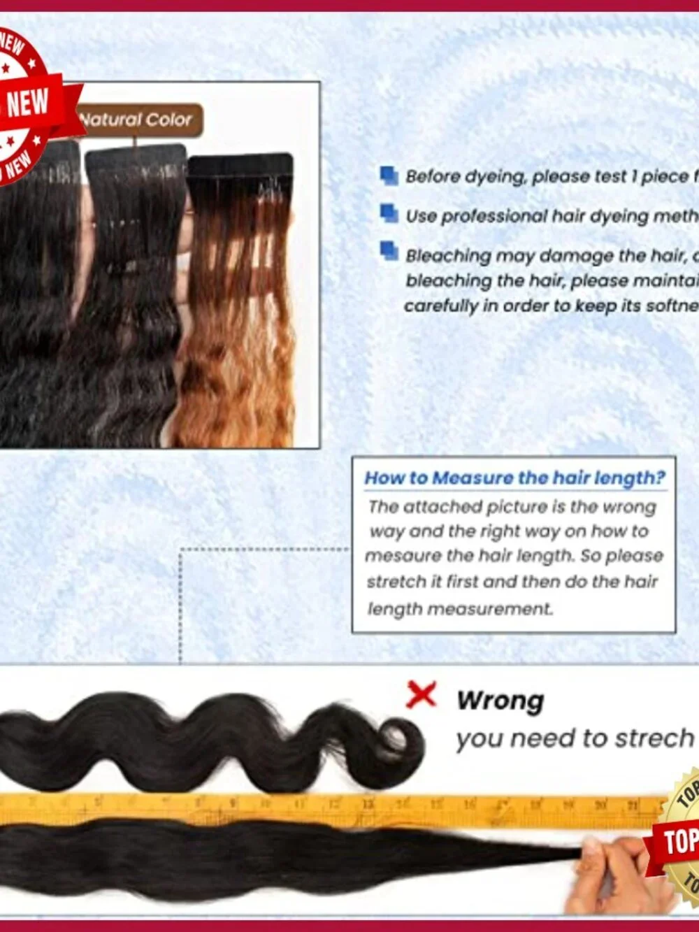 24 Inch Water Wave Tape In Human Hair Extensions 40 Pieces 100G